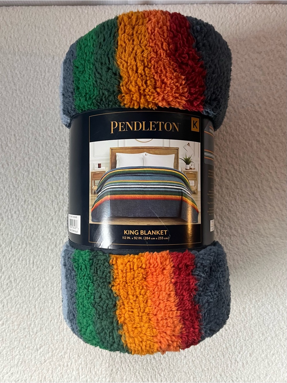 Pendleton Plush King Blanket in Green, Orange, Red, Gray
